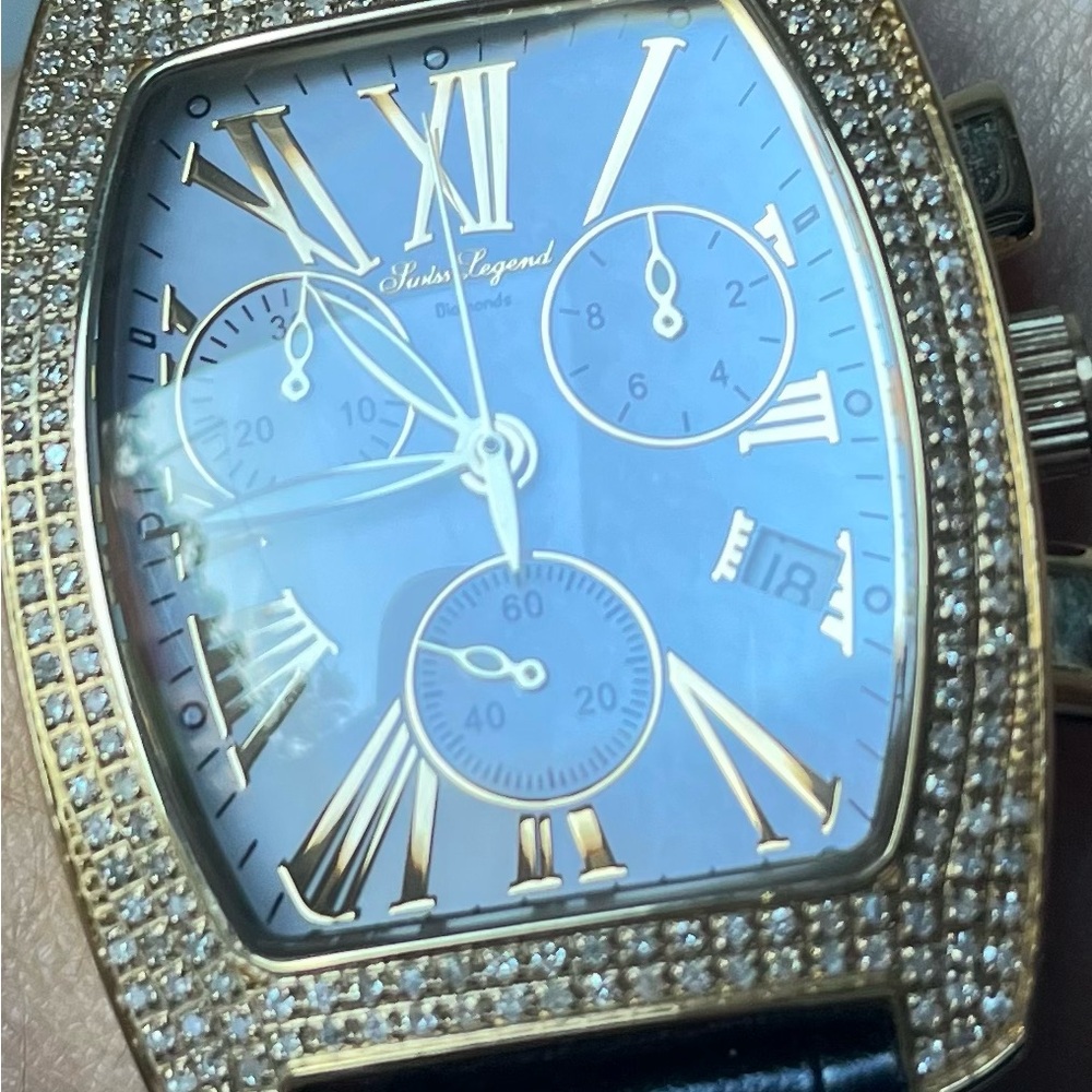 SWISS LEGEND Diamond Chronograph Gold Tone MOP Dial Women Watch